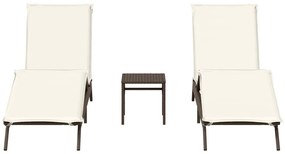 2 db barna polyrattan napozóágy asztallal