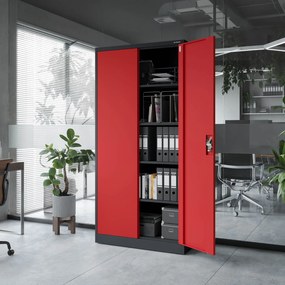 Fém iratszekrény JAN, 900 x 1850 x 400 mm, antracit-piros
