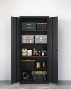 Iratszekrény, többcélú szerszámos szekrény, acél tároló szekrény, fekete