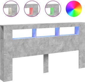 vidaXL betonszürke szerelt fa LED-es fejtámla 200 x 18,5 x 103,5 cm