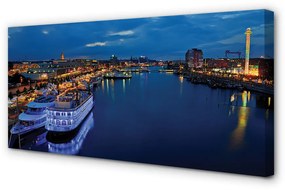 Canvas képek A hajó tenger város éjszakai égbolt 100x50 cm