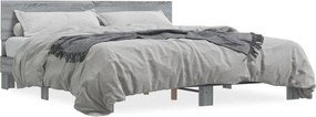 vidaXL szürke sonoma szerelt fa és fém ágykeret 200 x 200 cm