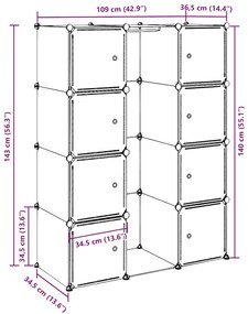 fehér moduláris szekrény 9 rekesszel 109x36,5x143 cm