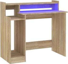 vidaXL sonoma tölgy színű szerelt fa íróasztal LED-ekkel 97x45x90 cm