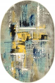 Ovális Csíkos Hálószobaszőnyeg Vonalas Szürke Türkiz Victoria 140x190 cm