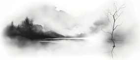 Üveg kép - Tintafestmény tájkép (70x50 cm)