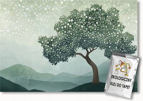 Fotótapéta Flizelina Grafika Rajz Fa Fehér Virågok 150x105 ragasztó