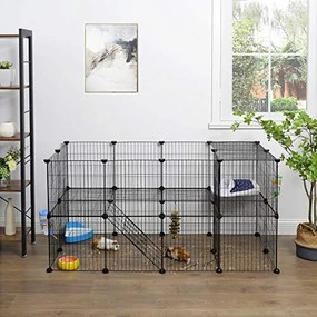 Fém ketrec háziállatoknak tengerimalac, hörcsög, nyúl számára 36 paneles, fekete 143x73x71cm