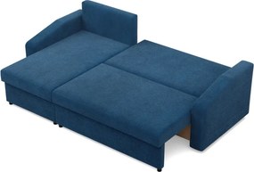 Zeus sarokkanapé, 1 ágyneműtartóval, döntött kartámasz, kordbársony, univerzális oldal, bonell töltet, kék