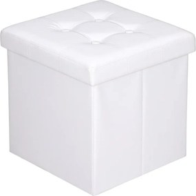 Fehér Összecsukható Puff Láda Ülőke Tároló Pad