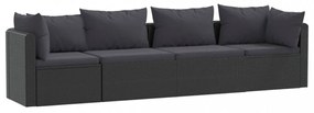 4-részes fekete polyrattan kerti ülőgarnitúra párnákkal