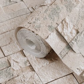 szürke és bézs kőhatású nem szőtt 3D tapéta 10 x 0,53 m