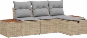 vidaXL Kerti Kanapé Szett párnával 4 pcs Bézs Poli rattan