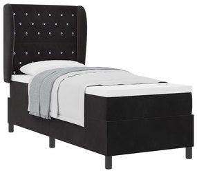 Boxspring Ágy Mattal Fekete Színben, 80x200 cm Bársony