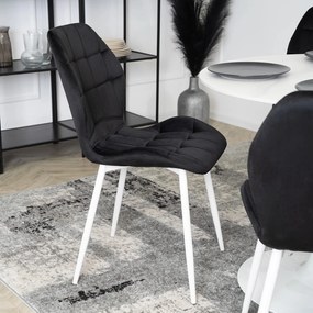 Fekete Bársony Étkezőszék Fehér Lábakkal. LUCKY