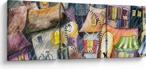 Kép - esős este (órával) (90x30 cm)
