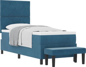 vidaXL Boxrugós ágy matracmal fejtámlával Sötétkék 80 x 200 cm Bársony