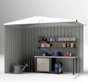 Outsunny Fém Kerti Tároló 2,7 m² 246 x 117 x 180 cm Ablakkal, 4 Szellőzővel és Zárható Ajtóval, Kültéri Acél Kerti Sátor, Szürke | Aosom