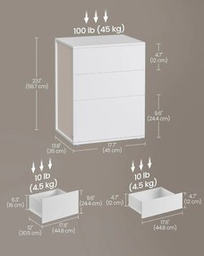 Éjjeliszekrény 3 tárolófiókkal, matt fehér és cappuccino bézs színben