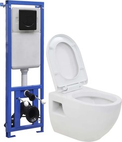 vidaXL fekete falra szerelhető kerámia WC rejtett magas tartállyal