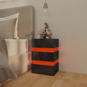 magasfényű fekete szerelt fa LED-es éjjeliszekrény 45x35x67 cm