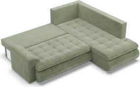 Tokio sarokkanapé, L alakú háttámlával, 2 ágyneműtartóval, kordbársony, jobboldali, zöld