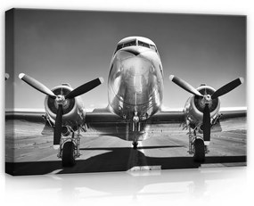 Repülőgép fekete-fehérben, vászonkép, 60x40 cm méretben
