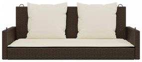 barna polyrattan hintapad párnával 119 x 56 x 48 cm