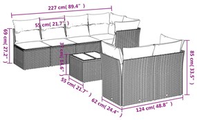 8 részes fekete polyrattan kerti ülőgarnitúra párnákkal