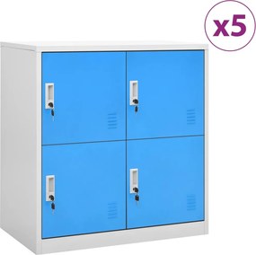 vidaXL 5 db világosszürke-kék acél zárható szekrény 90 x 45 x 92,5 cm