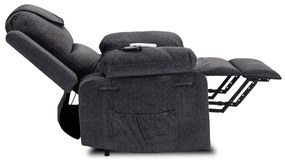 Elektromosan Vezérelhető Masszázsfunkciós Relaxfotel Sötétszürke Színben, Felállást Segítő Funkcióval. FENIX