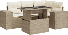 vidaXL 5 részes bézs polyrattan kerti ülőgarnitúra párnákkal