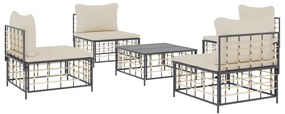 5 részes antracitszürke polyrattan kerti ülőgarnitúra párnákkal