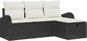 vidaXL Kerti Kanapé Szett párnával tárolóval 4 pcs Fekete Poli rattan
