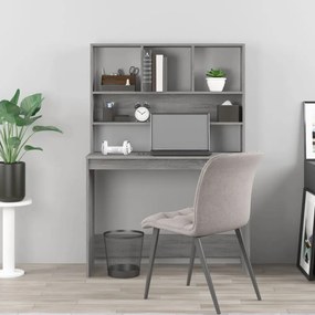 szürke sonoma színű szerelt fa íróasztal polcokkal 102x45x148cm
