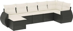 vidaXL 7 részes fekete polyrattan kerti ülőgarnitúra párnával