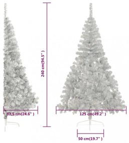 ezüstszínű PET fél műkarácsonyfa állvánnyal 240 cm