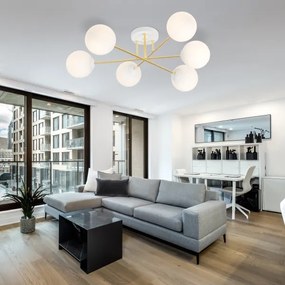 Csillár rúdon  MAGNUM 6xE14/10W/230V fehér/arany