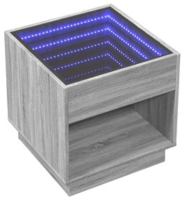 szürke sonoma végtelen hatású LED-es dohányzóasztal 50x50x50 cm