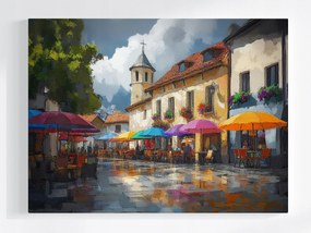 Poszter Város Tér Utca Kávézók Napernyők Templom 80x60