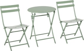 Outsunny Összecsukható Kerti Bútor Szett 1 Kerek Asztal és 2 Terasz Szék Acél Váz és Hátlap Balconra, Teraszra Sötétzöld | Aosom