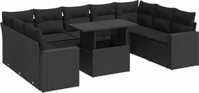 vidaXL 10 részes fekete polyrattan kerti ülőgarnitúra párnákkal