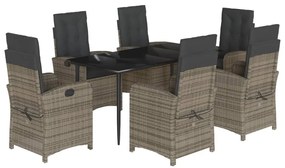 vidaXL 7 részes szürke polyrattan kerti étkezőgarnitúra párnával