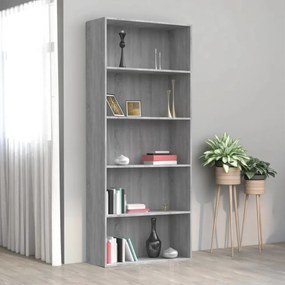 5 szintes szürke sonoma szerelt fa könyvszekrény 80x30x189 cm