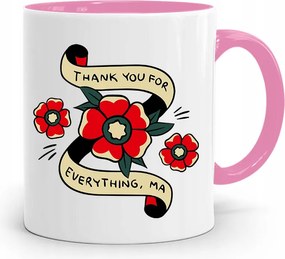 Rózsaszín Bögre Ajándék Anyukáknak Thank You For All fényképes nyomtatással