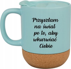 Kék Bögre Fedéllel És Parafa Aljjal Ajándék A Világra Jött