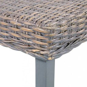 szürke természetes kubu rattan és tömör mahagóni fa pad 110 cm