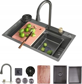 Konyhai Mosogató Csaptelep Vízesés Egymedencés +tartozékok