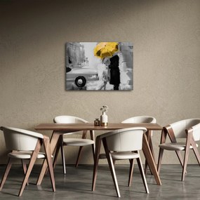 Kép - Szerelmespár egy esernyő alatt, sárga (70x50 cm)