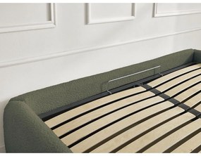 Sötétzöld kárpitozott ágyneműtartós-ágytámla nélkül franciaágy ágyráccsal 180x200 cm Inera – Bobochic Paris
